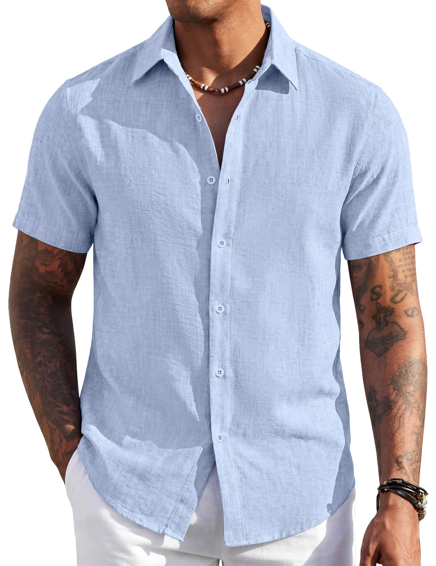 Men's Short Sleeve Button Down Casual Shirt, Lightweight Summer Shirts for Beach, Wedding, Vacation