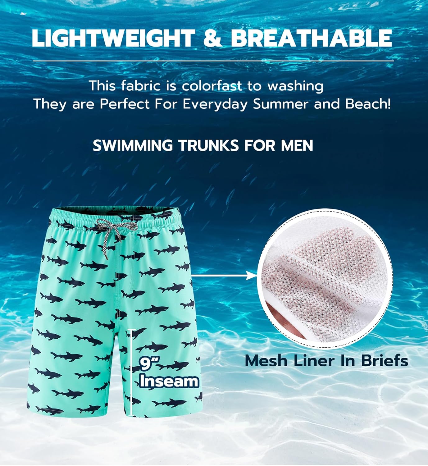 Men's 9" Quick Dry Swim Trunks Big & Tall Beach Swimsuits Bathing Suit