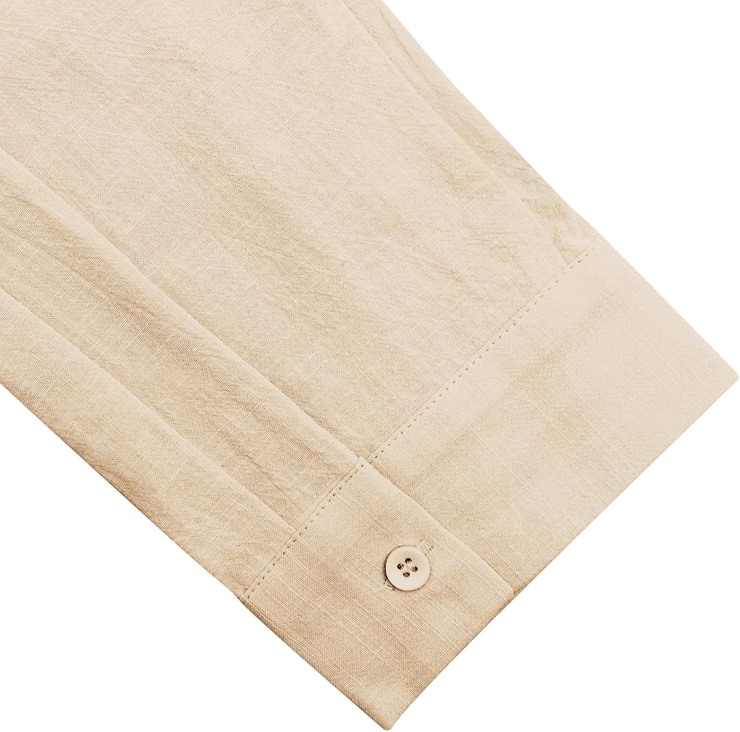 Linen Cotton Button Down Shirts for Men, Casual Long Sleeve Regular Fit Beach Shirts with Pocket