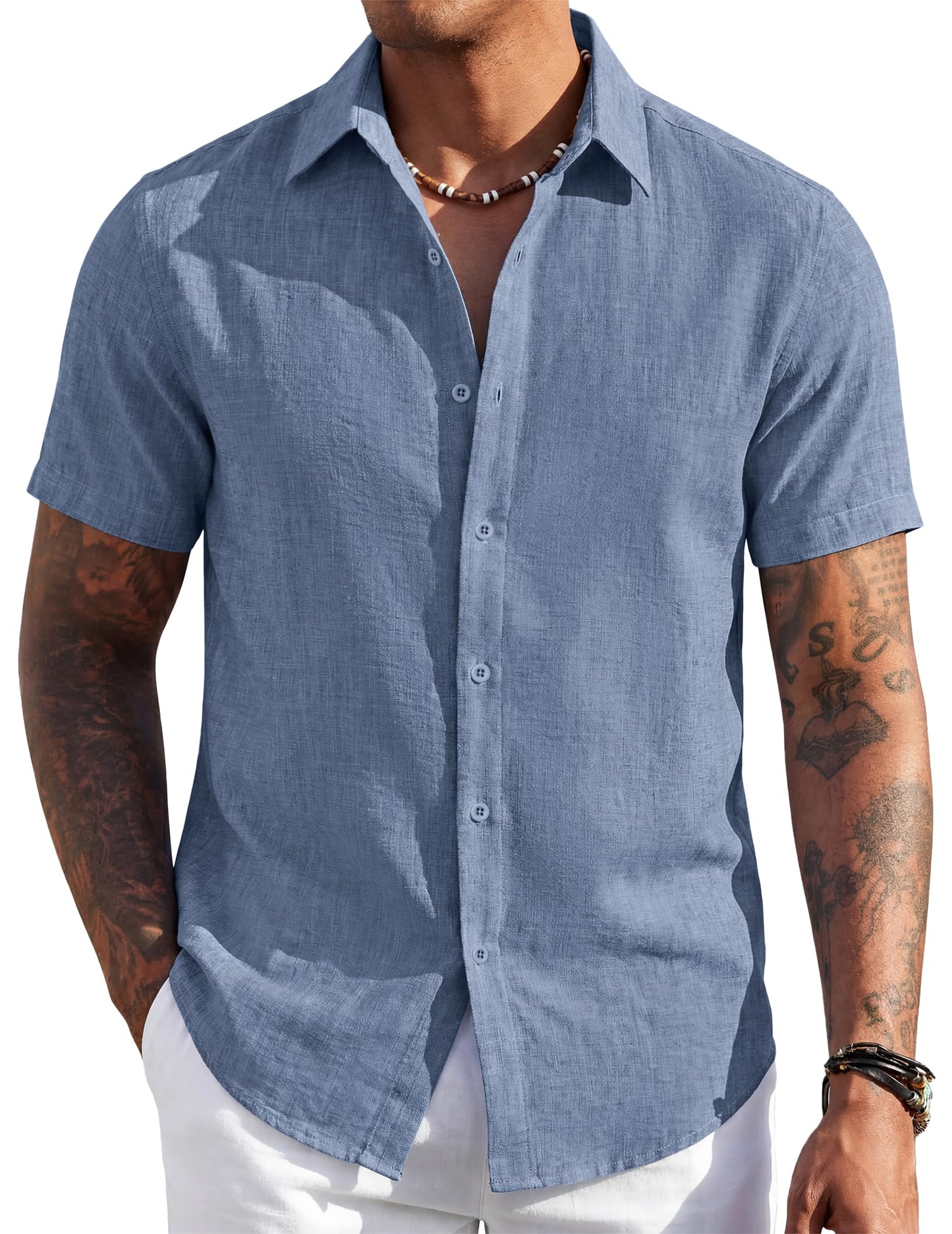 Men's Short Sleeve Button Down Casual Shirt, Lightweight Summer Shirts for Beach, Wedding, Vacation