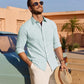 Mens Linen Textured Shirt Long Sleeve Casual Cotton Solid Regular Fit Wedding Summer Beach Button Down Shirt