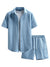 Waffle Knit 2 Piece Outfits for Men, Button Down Shirt and Shorts Set
