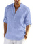 Cotton Linen Henley T-Shirt for Men, Long Sleeve Hippie Casual Beach T-Shirts
