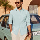 Mens Linen Textured Shirt Long Sleeve Casual Cotton Solid Regular Fit Wedding Summer Beach Button Down Shirt