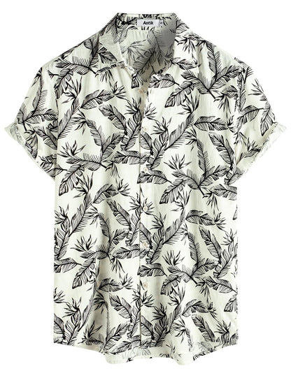 Mens Hawaiian Shirt Short Sleeve Button Down Cotton Floral Shirts Casual Tropical Beach Summer Shirts